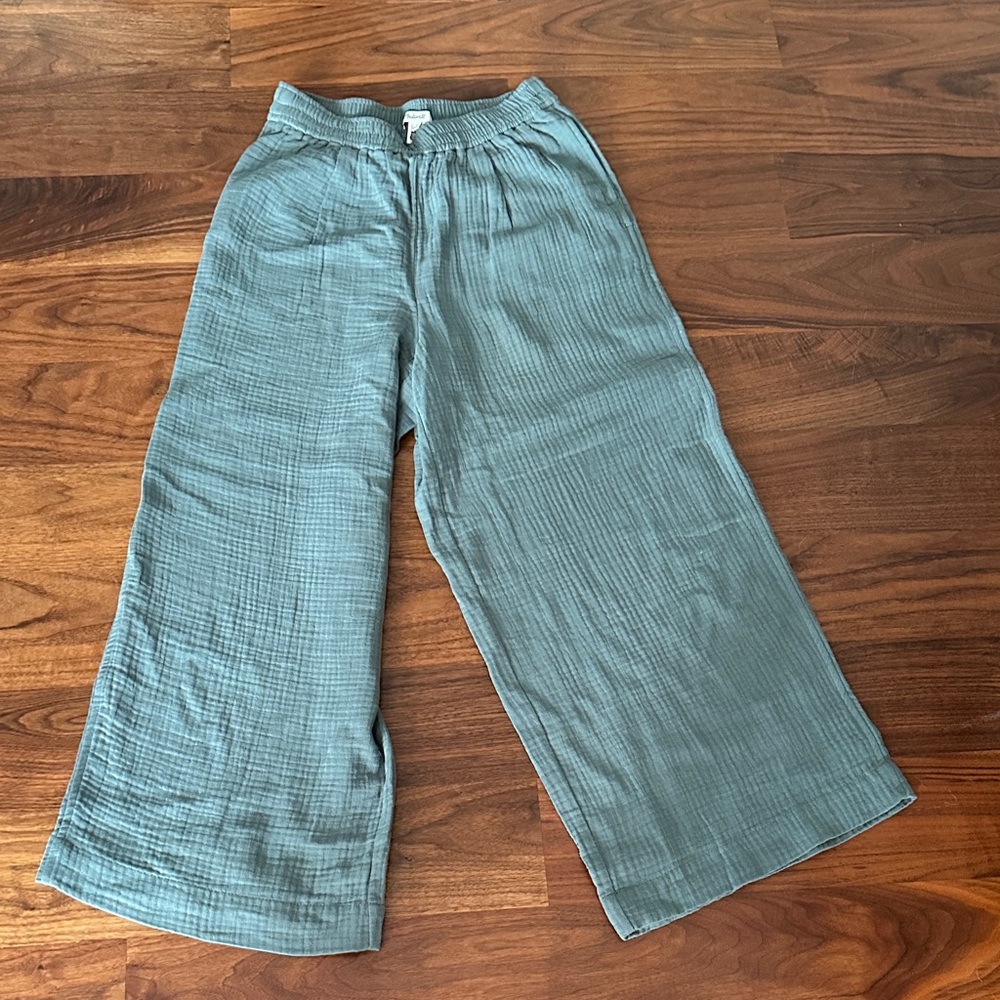 Wide Leg 100% Cotton Pull-On Pants - green
